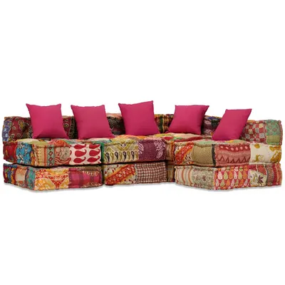 vidaXL Canapea puf modulară cu 4 locuri, petice, material textil