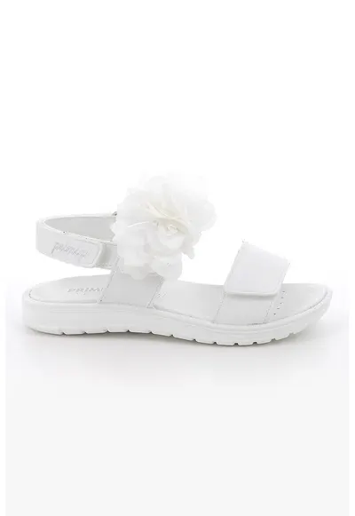 Sandale cu inchidere velcro si floare din tul - Alb optic