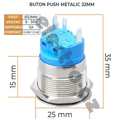 Buton Push 22mm cu Retinere, 12-24V, Led Rosu, Mufa inclusa, ElectroAZ Engros