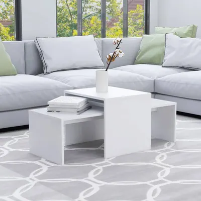 vidaXL Set măsuțe de cafea, alb, 100x48x40 cm, lemn prelucrat