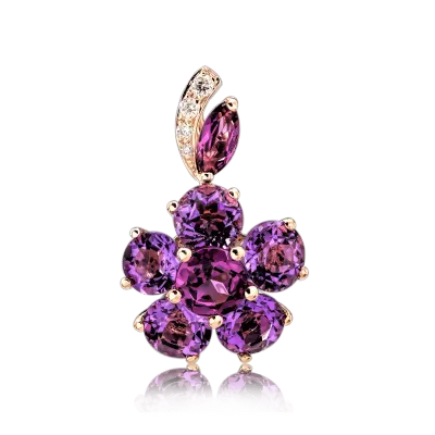 Pandantiv floare din aur roz cu pietre pretioase si semipretioase de 3.55ct