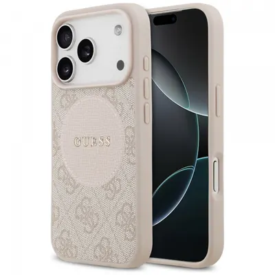 Husa MagSafe pentru Apple iPhone 17 Pro, Guess, 4G Circle Classic Logo, Roz