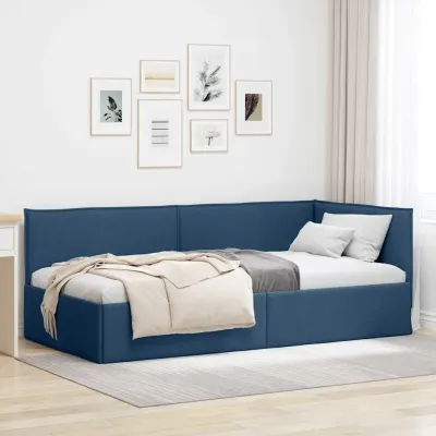 vidaXL Cadru de pat colțar cu headboard albastru 100 x 200 cm țesătură