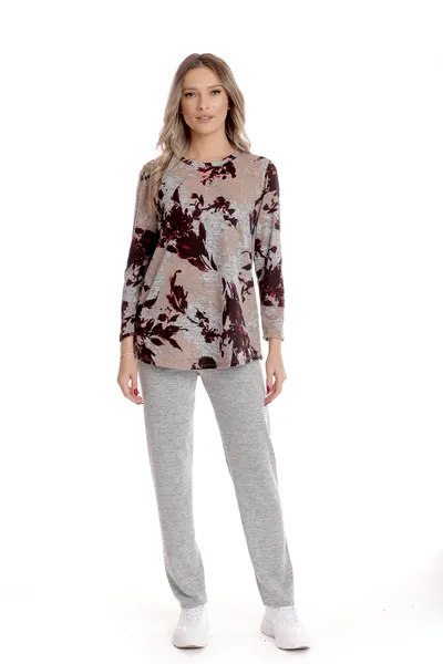 Tinuta dama CI25003 gri melanj/burgundy floral, Cesy | marimea S