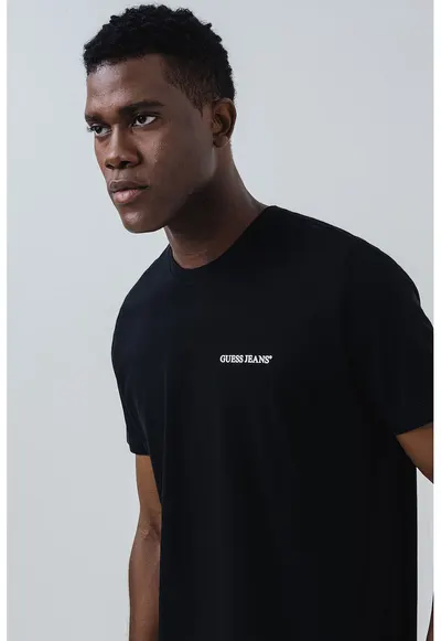 Tricou de bumbac cu logo pe piept - Negru