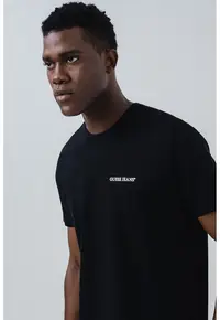 Tricou de bumbac cu logo pe piept - Negru