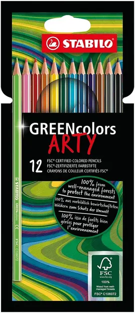 Creioane colorate Stabilo Arty - GREENcolors, 12 culori