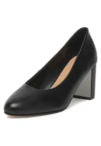 Pantofi dama - piele naturala - negru - varf rotund