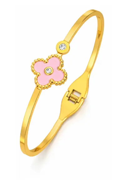 Brătară bangle - inox suflat cu aur 18k - zirconii - trifoi - 6cm