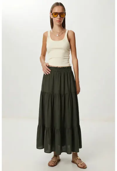 Fusta maxi Happiness Istanbul - elastic - verde - viscoza