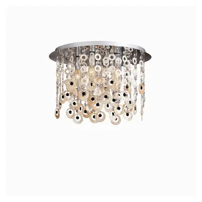 Corp de iluminat cu elemente decorative naturale sidefate si octogoane de cristal 5x40W