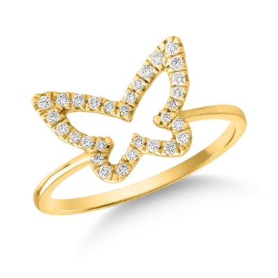Inel fluture din aur galben cu diamante de 0.166ct