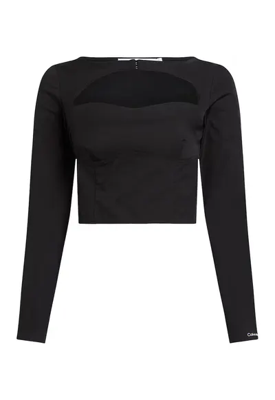 Bluza crop cu decupaj - Negru