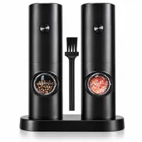 Set 2 Rasnite Electrice NewEvo pentru Sare si Piper, 4x AAA, Macinare Reglabila Fin-Grosier, Mecanism Ceramic, Lumina LED, Recipient Transparent,