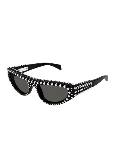 Ochelari de soare cat-eye cu aplicatii metalice - Negru/Argintiu
