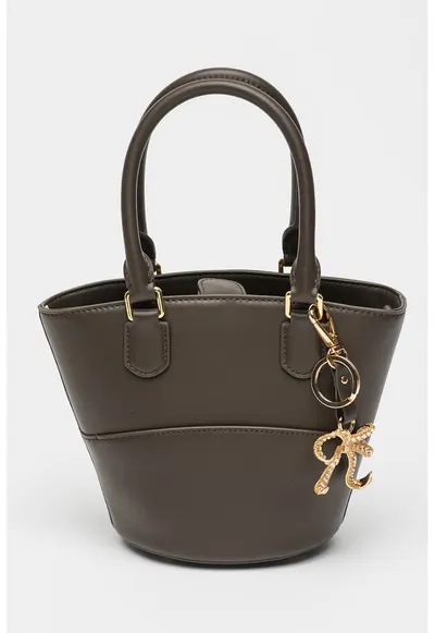 Geanta bucket din piele cu talisman - Maro inchis - 17 x 24 x 12 cm
