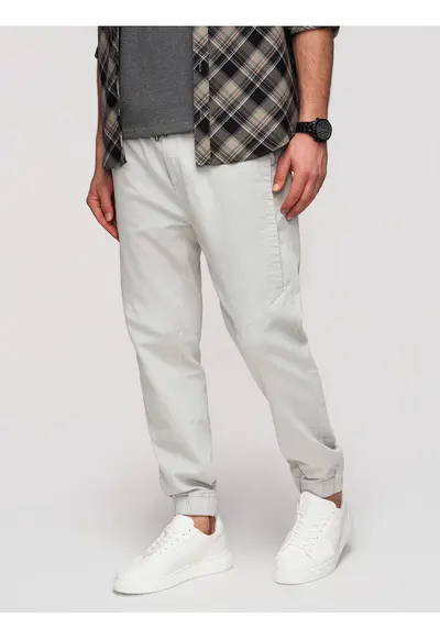 Pantaloni barbati joggeri elastici cu talie ajustabila si buzunare - Gri deschis