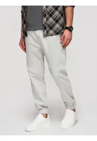 Pantaloni barbati joggeri elastici cu talie ajustabila si buzunare - Gri deschis