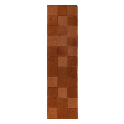 Covor tip traversă teracotă țesut manual din lână 60x230 cm Checkerboard – Flair Rugs
