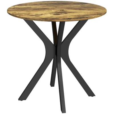 HOMCOM Masă de bucătărie pentru 2 persoane, rotundă, cadru din oțel cu acoperire din pulbere, Ø78 cm, maro-rustic | Aosom Romania