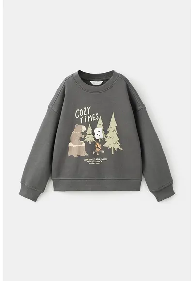 Pulover din bumbac cu model grafic - Gri carbune