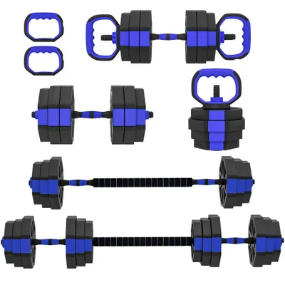SPORTNOW Set Greutăți de Sală 4 în 1 de 30kg, Convertibil în Kettlebell, 2 Gantere, Haltere și Suport pentru Flotări, Roșu | Aosom Romania