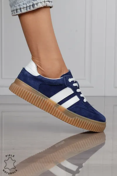 Pantofi Casual DAMA din Piele Naturala intoarsa, Model Retro CRL1531ROYALBLUE
