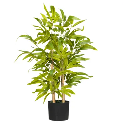 HOMCOM Plantă Artificială de Bambus, Înălțime 60 cm, din Poliester și PP, Verde, cu Vas de Ciment Ø15x12.5 cm | Aosom Romania