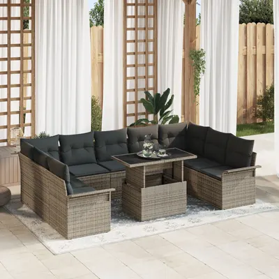 Gossi set de canapea de gradina de 10 piese cu perne gri din poliratan