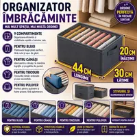 Organizator imbracaminte cu 9 compartimente pentru blugi, pulovere, camasi, 44x30x20 Gri