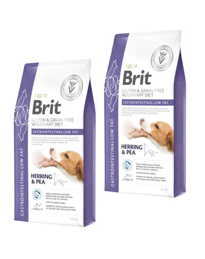 BRIT Veterinary Diets Dog Gastrointestinal Low Fat 2 x 12 kg hrană dietetică câini, pentru digestie sensibilă