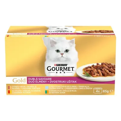 Pachet Gourmet Gold cu rata curcan , vita pui , peste oceanic , iepure ficat x 4 buc x 85 gr