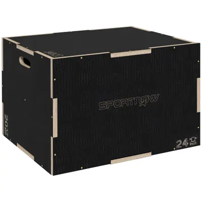 SPORTNOW Cutie de Sărituri Plyometrică 3-in-1, Cutie din Lemn Antiderapantă pentru Exerciții, 61x51x41 cm, Negru | Aosom Romania