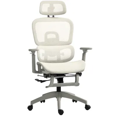 HOMCOM Scaun de birou, scaun ergonomic pentru birou cu acoperire din plasă, reglabil, pe roți, cu cotiere, tetieră, Bej | Aosom Romania