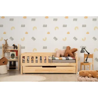 Pat pentru copii în culoare naturală cu extensie suplimentară cu spațiu de depozitare cu somieră 120x200 cm CP – Adeko