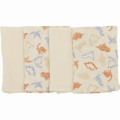 Set 4 lavete, Bubaba, Din muselina, Dimensiune 40x40 cm, Pentru spalarea si ingrijirea fetei si a corpului bebelusului dupa masa sau baita, Beige Animals