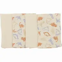 Set 4 lavete, Bubaba, Din muselina, Dimensiune 40x40 cm, Pentru spalarea si ingrijirea fetei si a corpului bebelusului dupa masa sau baita, Beige Animals