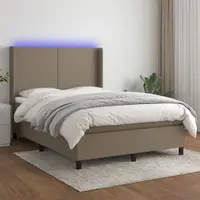 Gossi pat cu arcuri, saltea si led, gri taupe, 140x190 cm, textil