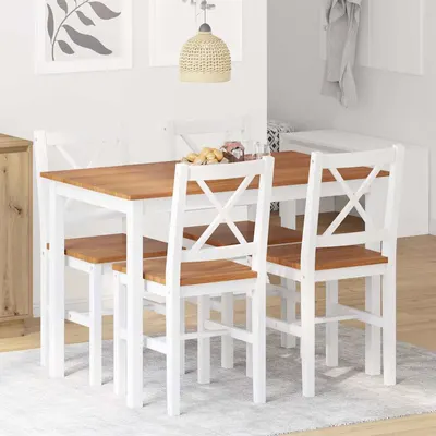 vidaXL Set mobilier de bucătărie, 5 piese, maro și alb