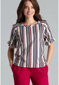 Bluza dama - multicolor - cu dungi - maneci scurte - poliester
