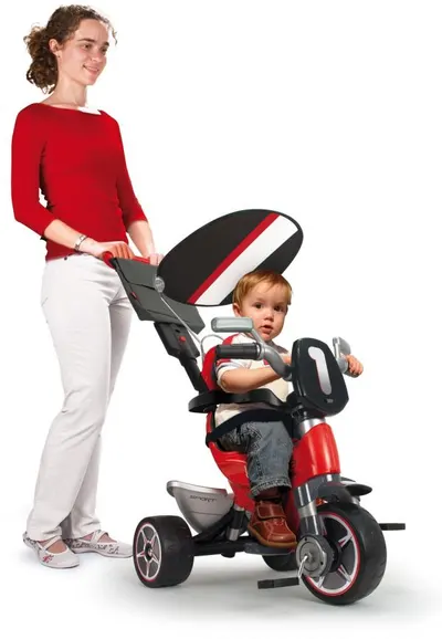 Tricicleta evolutiva pentru copii Injusa Body Special Red cu maner parental, cadru din aluminiu, suport picioare, bara detasabila, roti Eva, cosulet, geanta, varsta 10 luni+