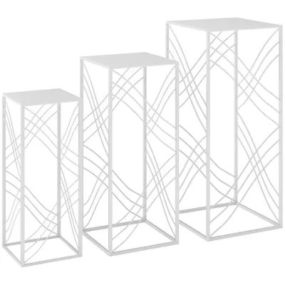 Outsunny Set de 3 suporturi pentru plante, 50/60/70 cm înălțime, suport pentru flori stivabil, etajer metalic, Alb | Aosom Romania
