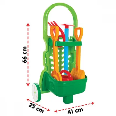 Set de gradinarit pentru copii Pilsan Garden Trolley cu carucior si 5 accesorii