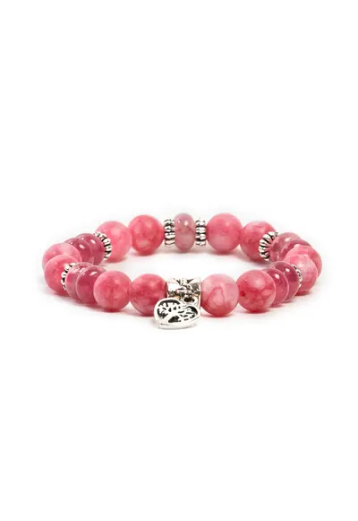 Bratara dama realizata manual - din pietre semipretioase de Rodocrozit si Morganit - Rose - margele de 8mm - rosie
