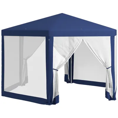 Outsunny Tonnelle de grădină hexagonală 3 x 3,4 m, cort de recepție cu pereți laterali din plasă, 2 uși pentru camping albastru | Aosom Romania