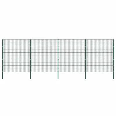 vidaXL Panou de gard cu stâlpi din fier, verde, 694,5x200 cm