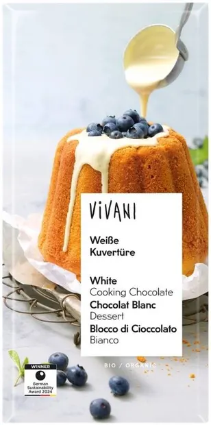 Ciocolată bio cu acoperire, albă, 150 g, Vivani