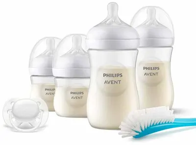 Set de 4 biberoane pentru nou-născuți Philips Avent - Natural Response 3.0, cu perie și suzetă
