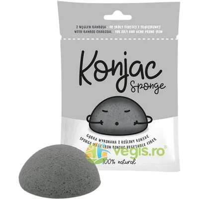 Burete Konjac pentru Ten Gras cu Tendinta Acneica cu Carbune din Bambus 1buc