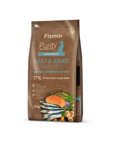 FITMIN Dog Purity Grain Free Adult Junior Fish Menu 12 kg hrană cu pește pentru câini tineri și adulți de rase medii și mari